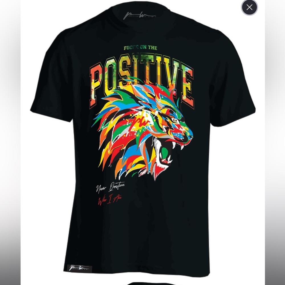 Positive Wear Mens Black Lion T-Shirt Designer